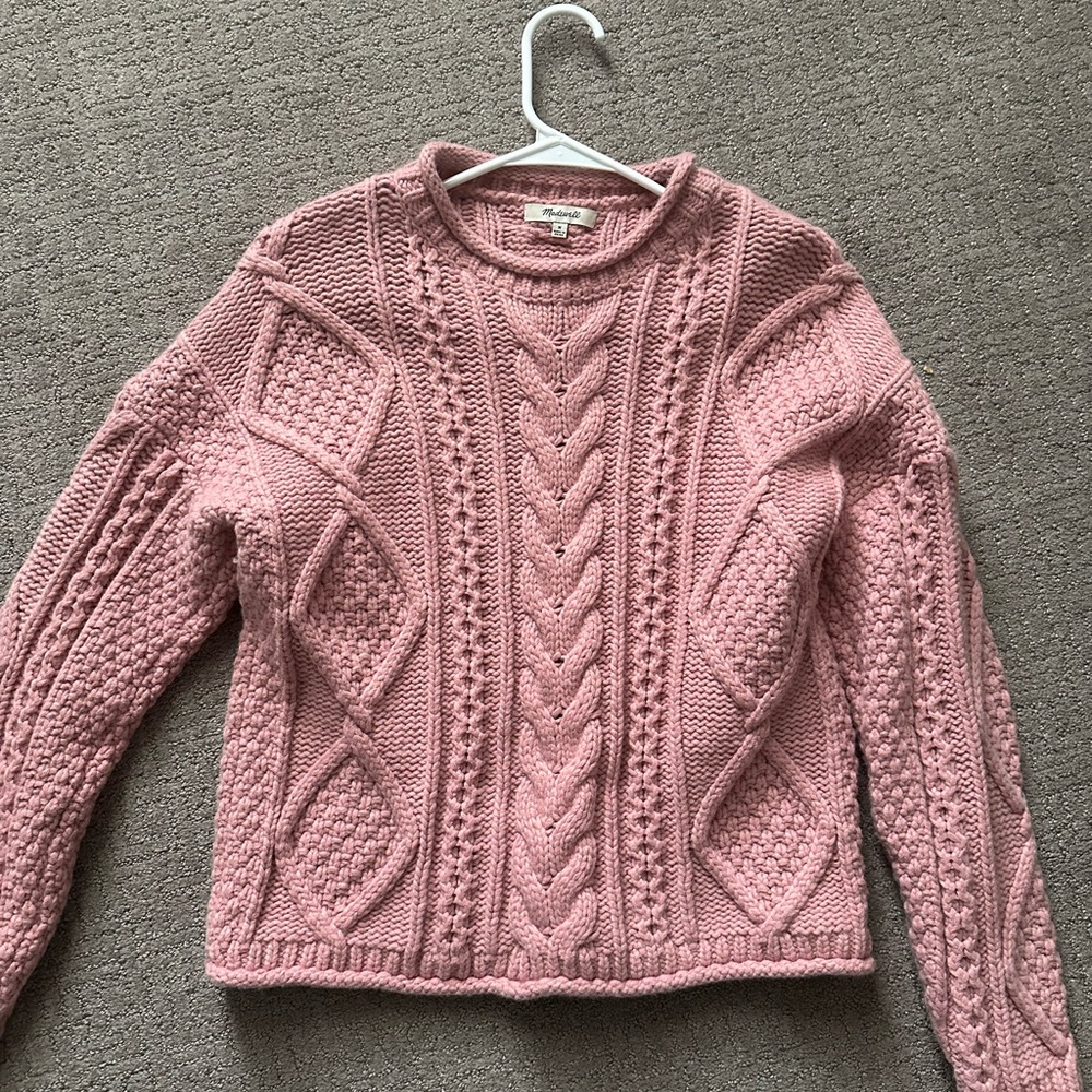 Madewell Pink Cable Knit Sweater